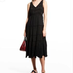 Johnny Was Black Winter Tiered Dress embroidered size XS midi